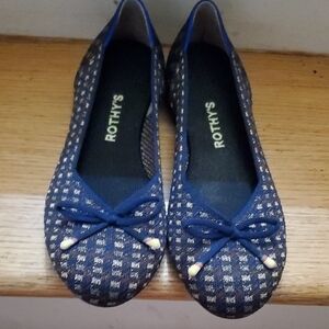 Rothy's Navy Patterned Flats with Bow